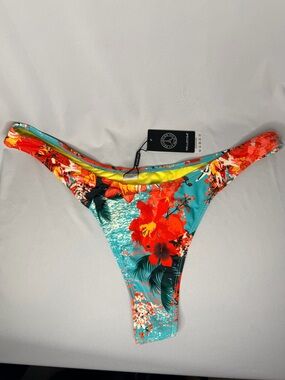RELLECIGA Turquoise Floral Bikini thong Bottoms, Size. XXL new with tags.